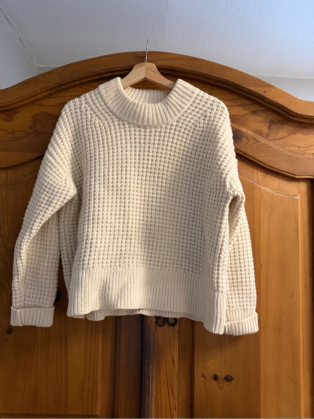 Everlane Cream Waffle-Knit Crew Sweater